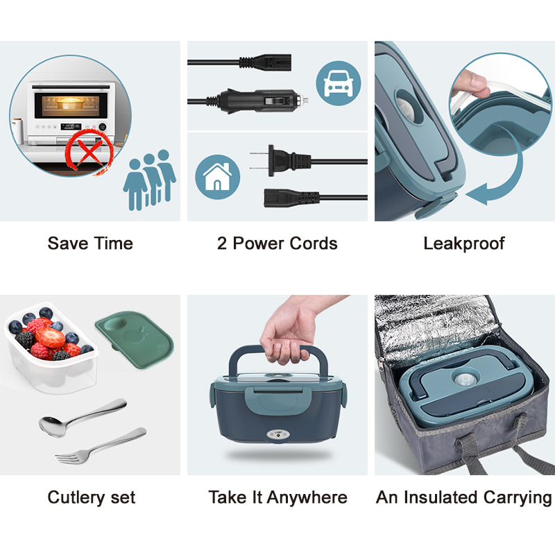 Lunch Box  Portable Food Warmer for Car And Home - Detachable Stainless Steel Trucker Leak-Proof Lunch Warmer Microwaveable 110V/12V/24
