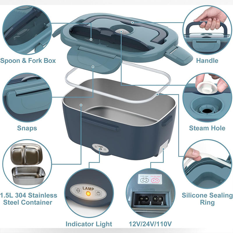 Lunch Box  Portable Food Warmer for Car And Home - Detachable Stainless Steel Trucker Leak-Proof Lunch Warmer Microwaveable 110V/12V/24