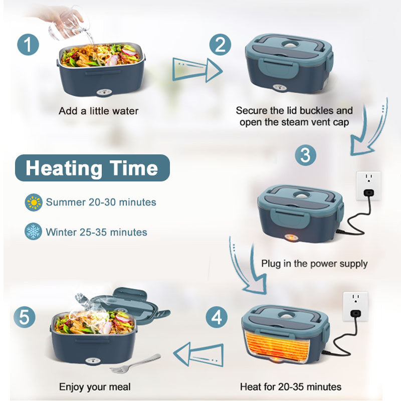 Lunch Box  Portable Food Warmer for Car And Home - Detachable Stainless Steel Trucker Leak-Proof Lunch Warmer Microwaveable 110V/12V/24